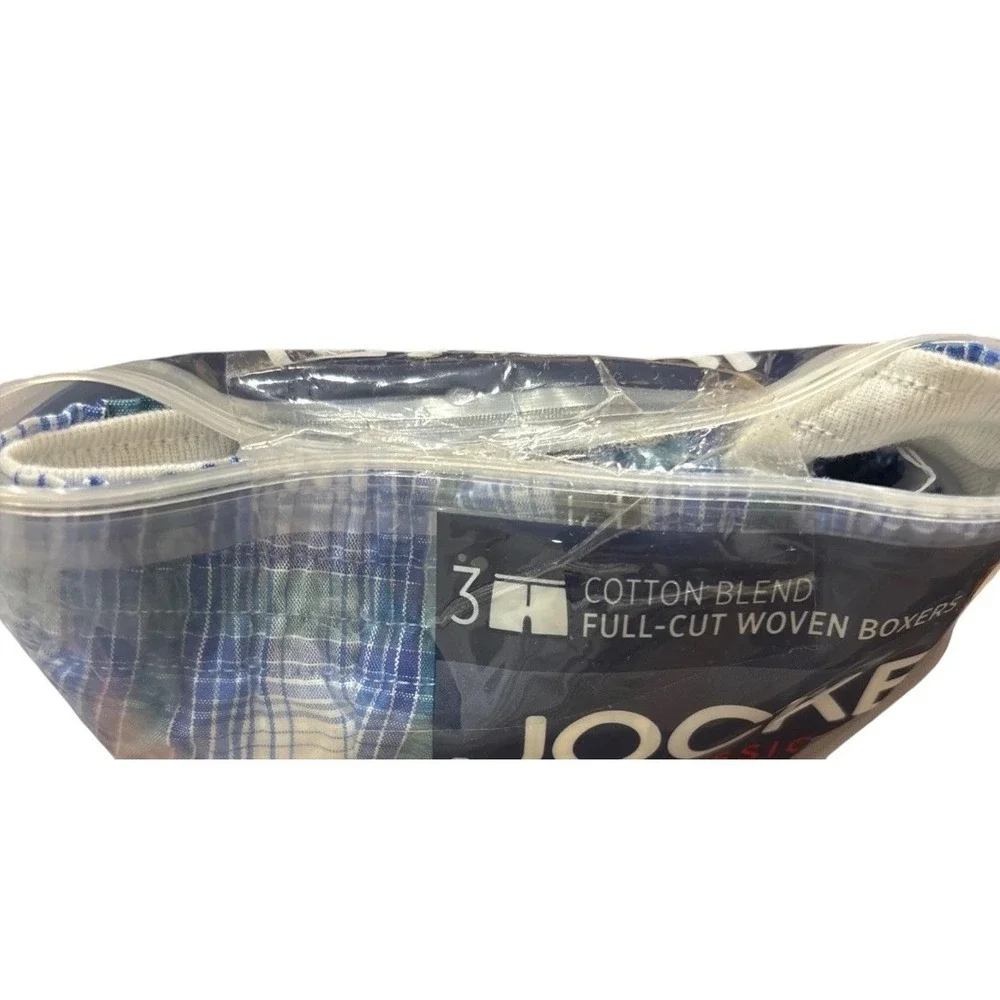 Jockey‎ Men's 3-Pack Woven Boxers LARGE (Blue And Green Plaid)- New!